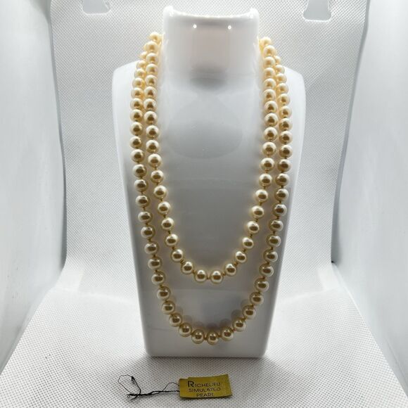 Richelieu Jewelry - VTG Champagne Colored Richelieu 38" Simulated/Faux Pearl Necklace-Dead Stock-NIB